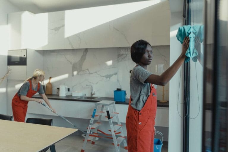 How to Sanitize Kitchen Counters 5 Women in Gray Shirt and Orange Jumper Cleaning the House
