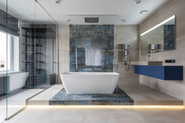 How To Clean Matte Black Floor Tiles 8 Modern bathroom interior with freestanding tub