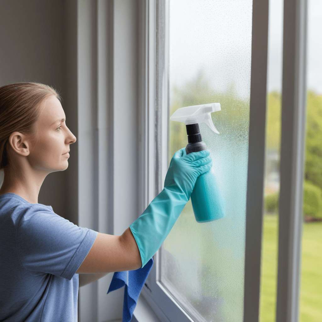 Best Window Cleaning Squeegees for Sparkling Glass 3 A person in the process of cleaning a window using a DIY solution.