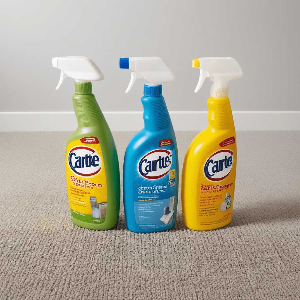 Find the Best Carpet Cleaning Shampoo for Spotless Results 2 A clean, well-lit countertop showcasing a selection of top-rated carpet cleaning shampoos.