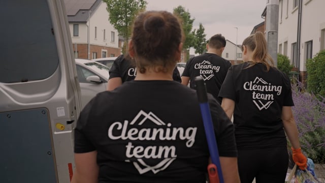About Us 2 The Cleaning Team crew in branded shirts arriving at a job in Dublin
