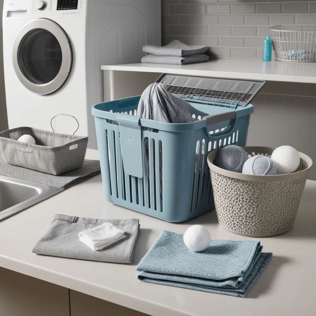 Essential Laundry Room Accessories You Can't Live Without 3 A close-up of essential laundry room accessories arranged on a countertop.