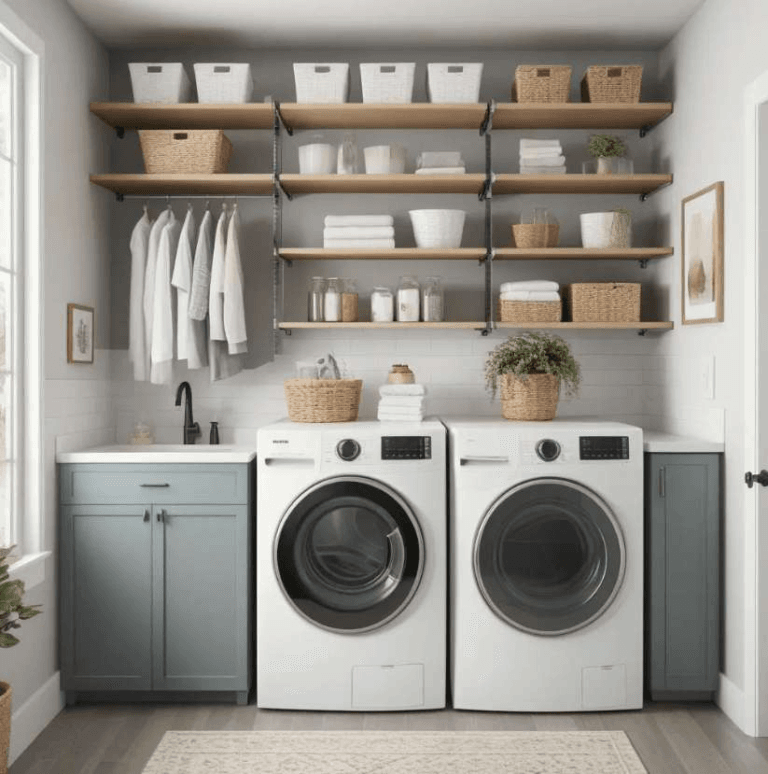 Top Laundry Room Shelving Ideas for a Clutter-Free Space 4 Laundry room with several shelves